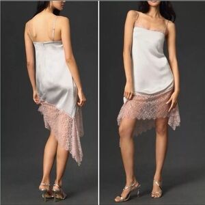 Anthropologie size 10 Elegant Pink and Gray Lace Slip Dress NWT